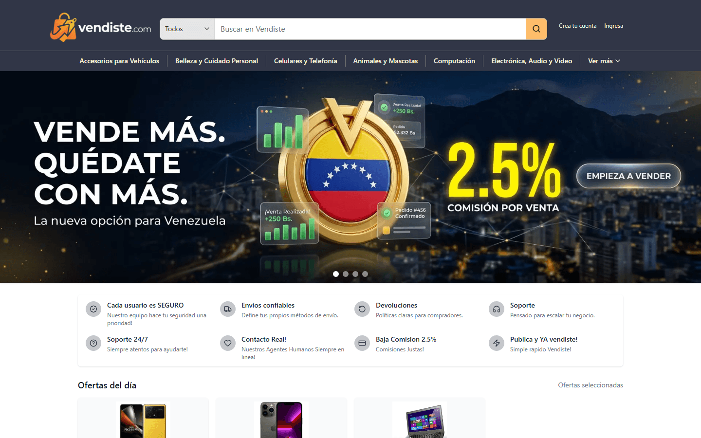 Página de inicio de Vendiste